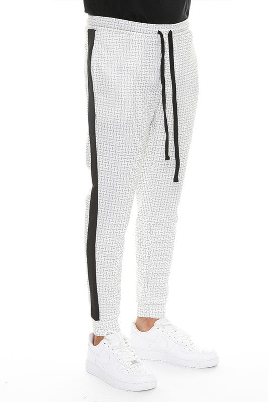 Patterned Sweatpants with Side Stripe