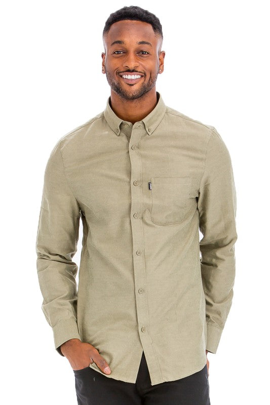 Mens Solid Long Sleeve Button Down