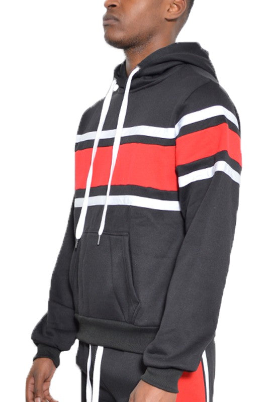 SOLID WITH THREE STRIPE PULLOVER HOODIE