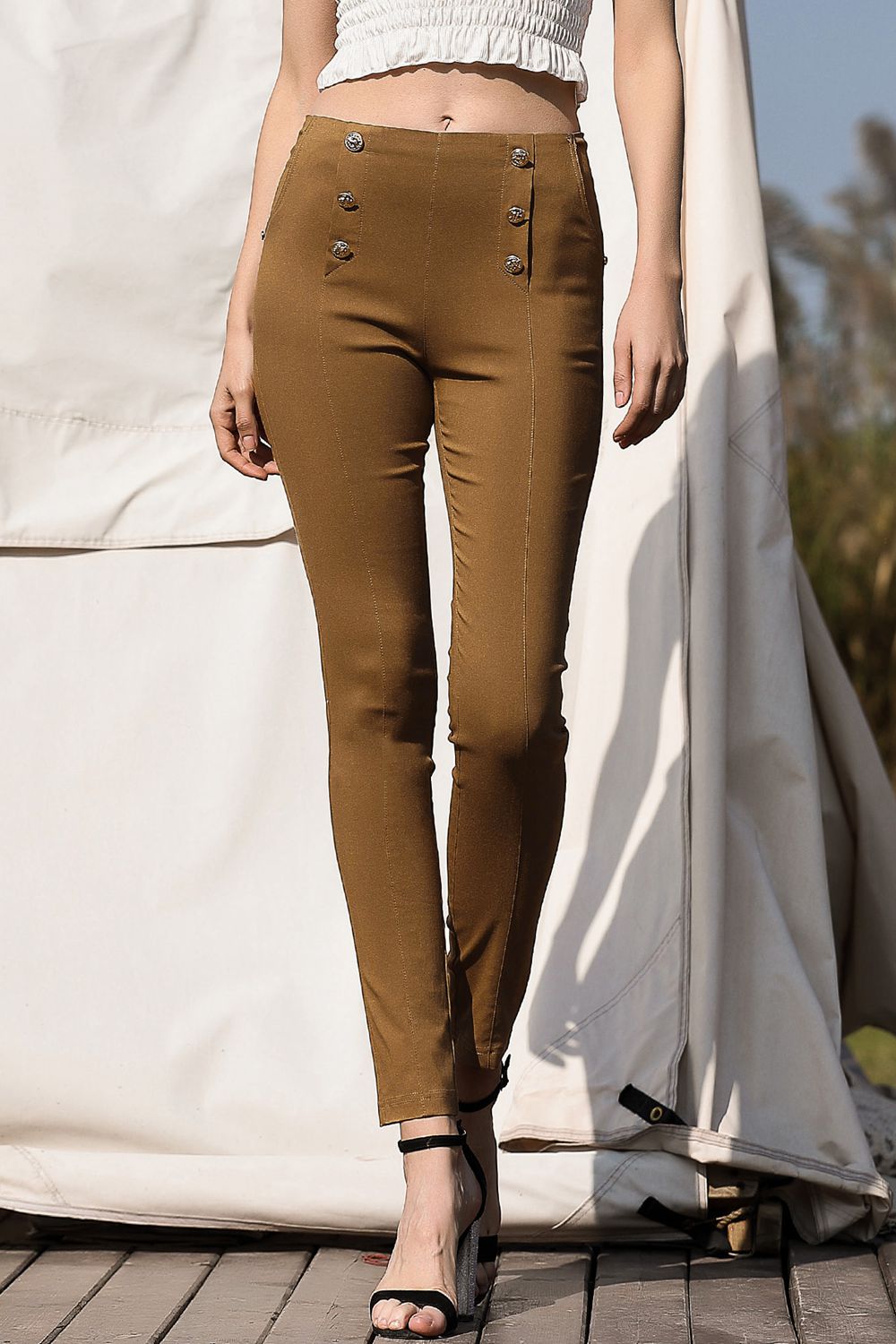 Double-Breasted Skinny Pants