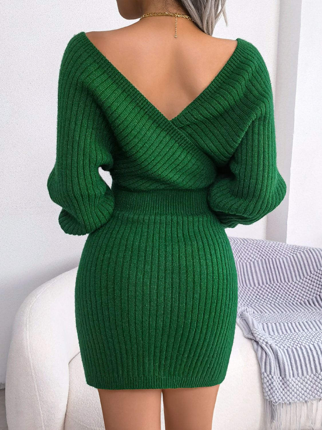 Rib-Knit Dolman Sleeve Sweater Dress