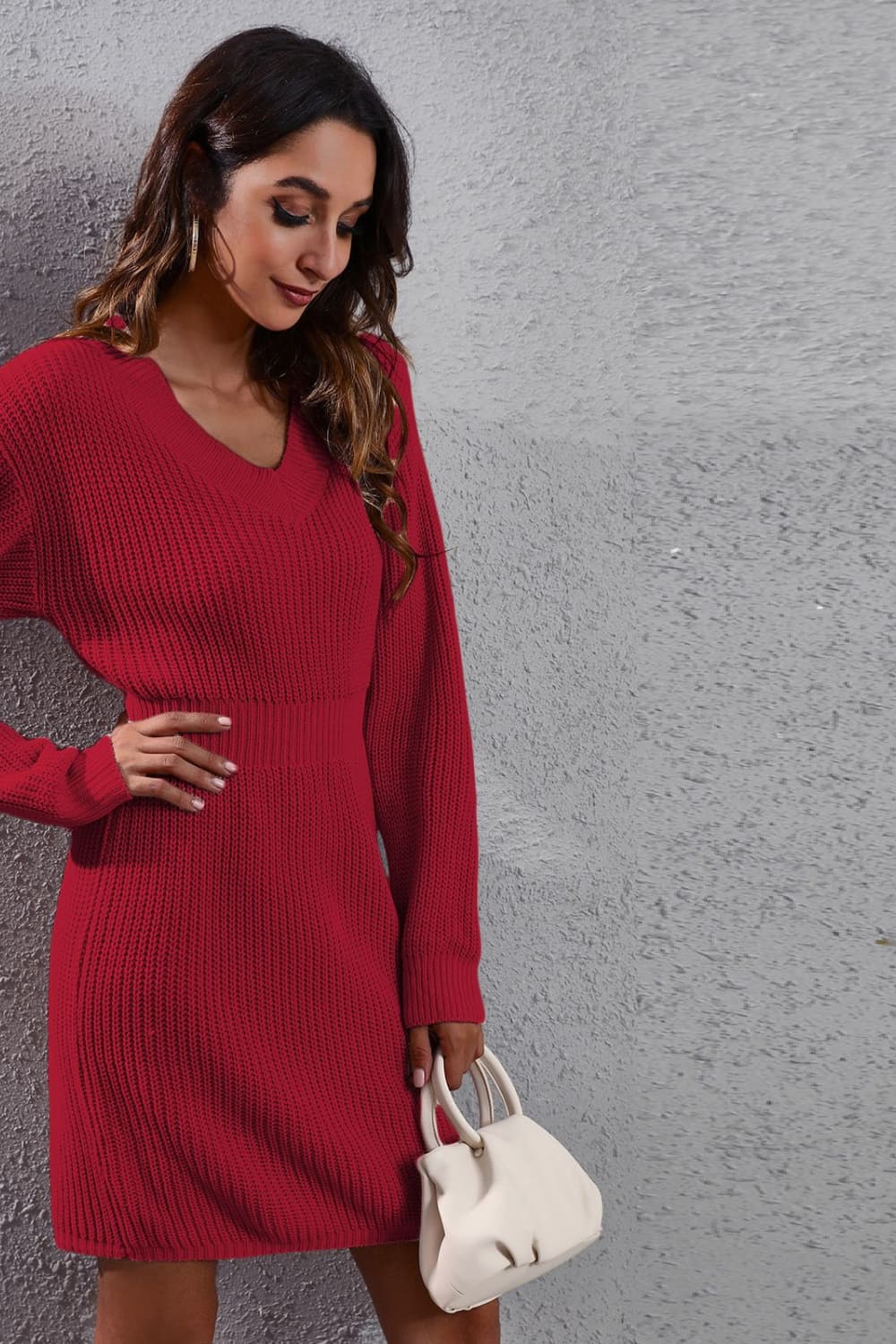 Long Sleeve Rib-Knit Sweater Dress